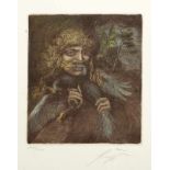 Ernst Fuchs 1930 Wien - 2015 Wien - "Vogelfresser" - Kolorierte Radierung/Papier. 1794/3000. 19 x