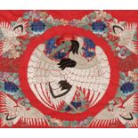 Seidenstickerei Silk Embroidery China, Anfang 20. Jahrhundert. Seide. Brokatbordüre. 54 x 60 cm.