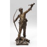 Eugene Marioton 1854 Paris - 1933 Paris -Hallali- Bronze. Braun patiniert. H. 64 cm. Auf der Plinthe