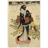 Utagawa Kuniyoshi Edo 1798 - 1861 - "Yakusha-e" - Farbholzschnitt. 37 x 25,5 cm. Im Stock bez. M.