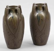 Paar Jugendstil Vasen mit 4 Henkeln Denert et Balichon (Denbac), Vierzon, um 1910. Keramik. Beiger