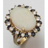 Damenring mit Opal, Brillanten und Saphiren A Lady's opal, diamond and sapphire ring 585er GG,
