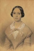 Edvard Lehmann 1815 Kopenhagen - 1892 Kopenhagen - Porträt einer jungen Dame - Bleistift, Tinte,