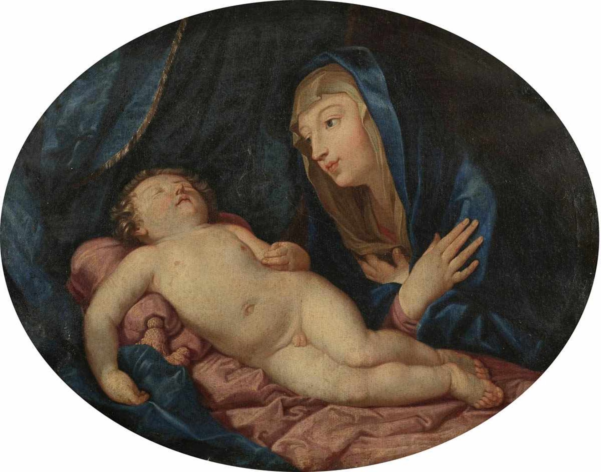 Italienischer Künstler des späten 17. Jahrhunderts - Madonna mit Kind - Öl/Lwd. 73 x 91 cm. Rahmen.