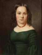 Künstler des 19. Jahrhunderts - Junge Dame in grünem Kleid - Öl/Lwd. 57 x 46 cm. Rahmen. Rest.