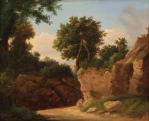 Jean-Baptiste Kindermans 1822 - 1876 - Landschaft mit Felsen - Öl/Lwd. 24 x 30 cm. rest. Doubl.