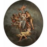 Künstler des 18./19. Jahrhunderts - Hebe zum Olymp - Öl/Holz. 52 x 48 cm. (Oval). Rahmen. Rest. Zwei