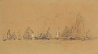 Carl Ludvig Thilson Locher 1851 Flensburg - 1915 Skagen - Segelboote - Graphit/Papier. 27,5 x 48 cm.