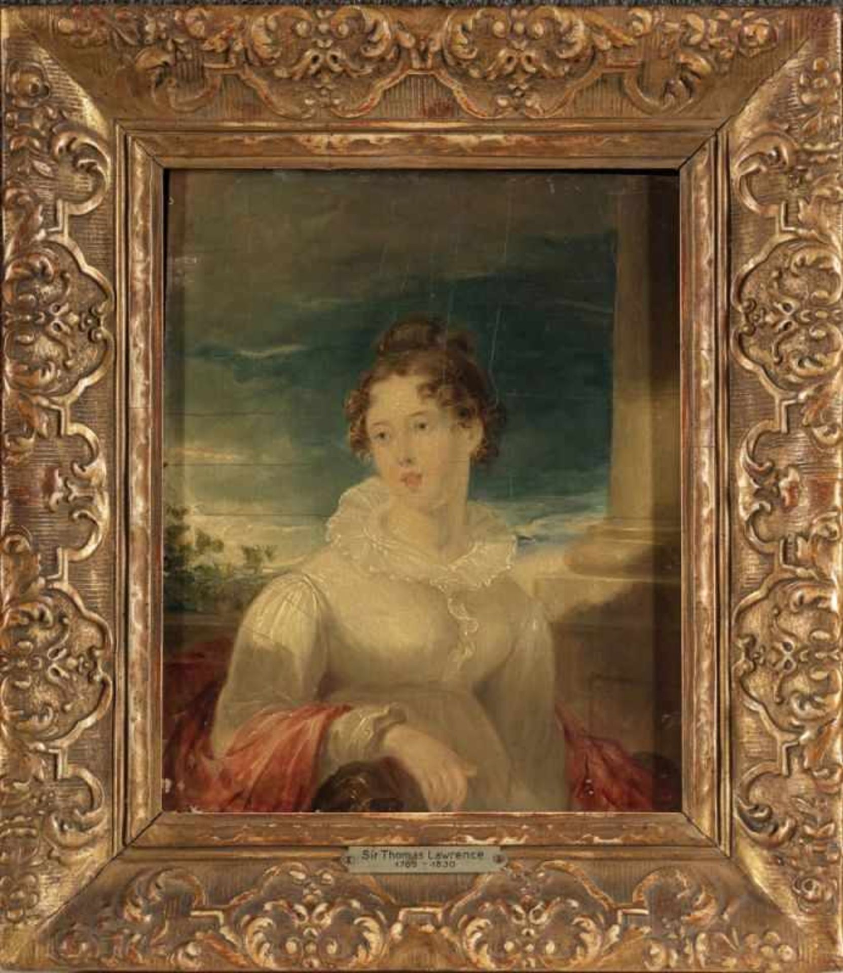 Sir Thomas Lawrence 1769 Bristol - 1830 London - Elegantes Porträt einer Dame - Öl/Holz. 24 x 20 cm.