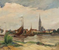 Friedrich August Herkendell 1876 Düsseldorf - 1940 Düsseldorf - Segler am Fluss - Öl/Lwd. 50 x 60