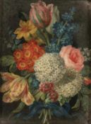 Künstler des 19. Jahrhunderts - 2 Blumenstillleben - Mit blauer Schleife Öl/Malkarton. 26,5 x 20,5