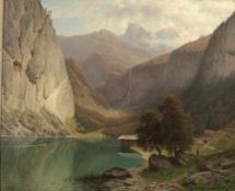 W. Theodore Norken Schweizer Maler des 19./20. Jahrhunderts - Gebirgssee mit Wasserfall - Öl/Lwd. 87