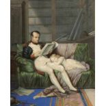 Blau Lithograf des 19. Jahrhunderts. - "Napoleon und sein Sohn" - Kolor. Farblithografie. 47 x 39