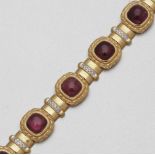 Turmalin-Armband 585er GG, gestemp. 9 Turmalincabochons ca. 20,34 ct. 36 Brillanten ca. 0,18 ct.