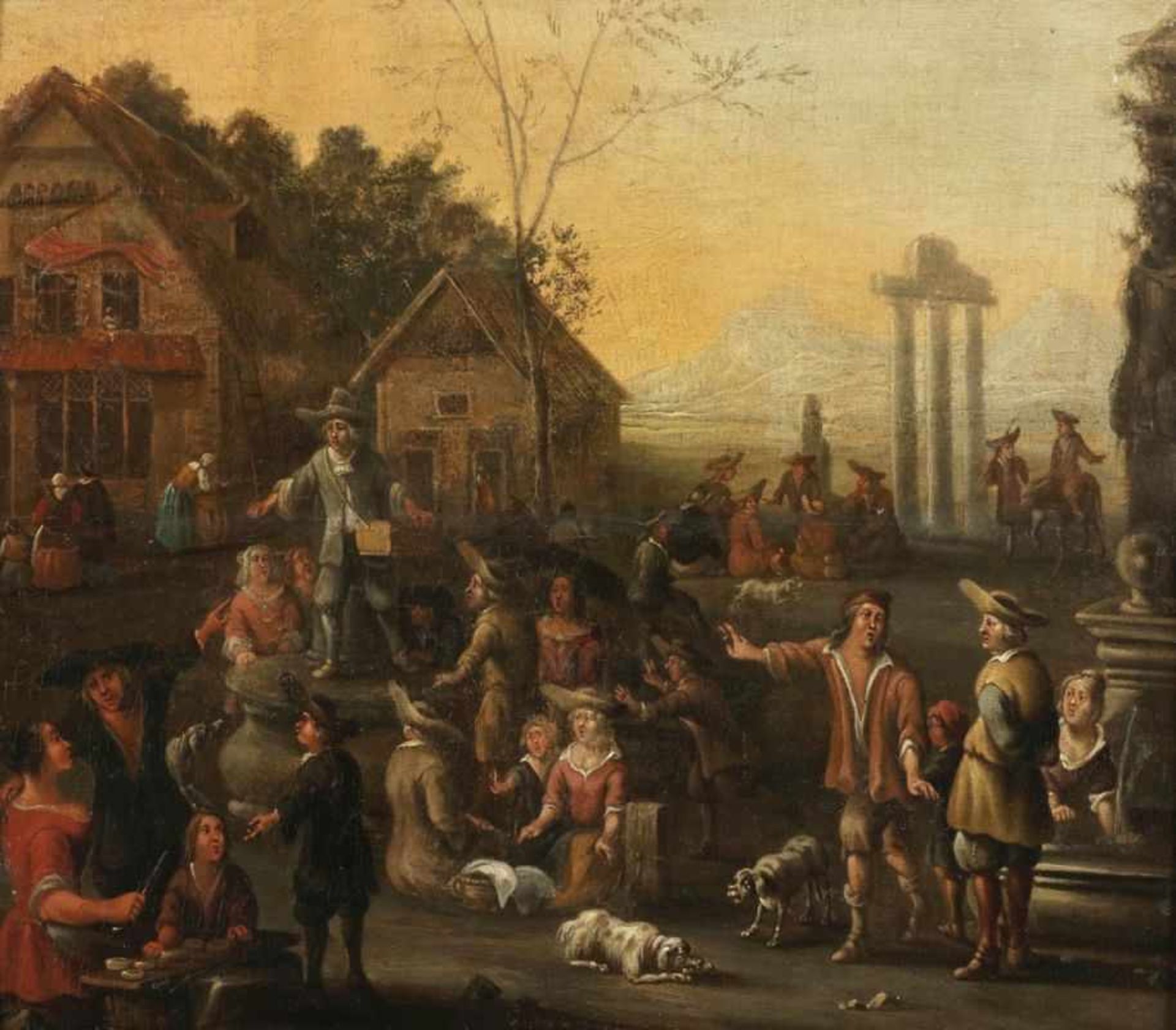 Jan van Bucken 1635 Antwerpen - 1690 - Italienische Marktszene mit Tempelruinen im Hintergrund -
