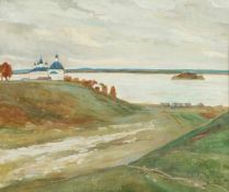 Ilja Sergejewitsch Glasunov 1930 Leningrad - 2017 Moskau - Russische Flusslandschaft mit Kloster -