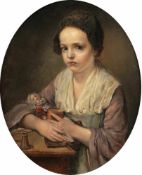 Künstler des späten 19. Jahrhunderts - Kind mit Puppe - Öl/Lwd. 50 x 42 cm. Doubl. Rahmen.