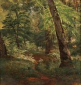 Thorald Brendstrup 1812 Sengeløse - 1883 Roskilde - Sommertag im Wald - Öl/Lwd. auf Karton. 24,4 x
