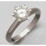 Solitär Brillantring 1,29 ct 750er WG, gestemp. 1 Brillant 1,29 ct, M-N Cape, VVS-VS. Ringgr. 54,