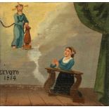 Künstler des frühen 19. Jahrhunderts - 4 Votivmalereien - - Frau und Mann beten - Öl/ Holz. 16 x