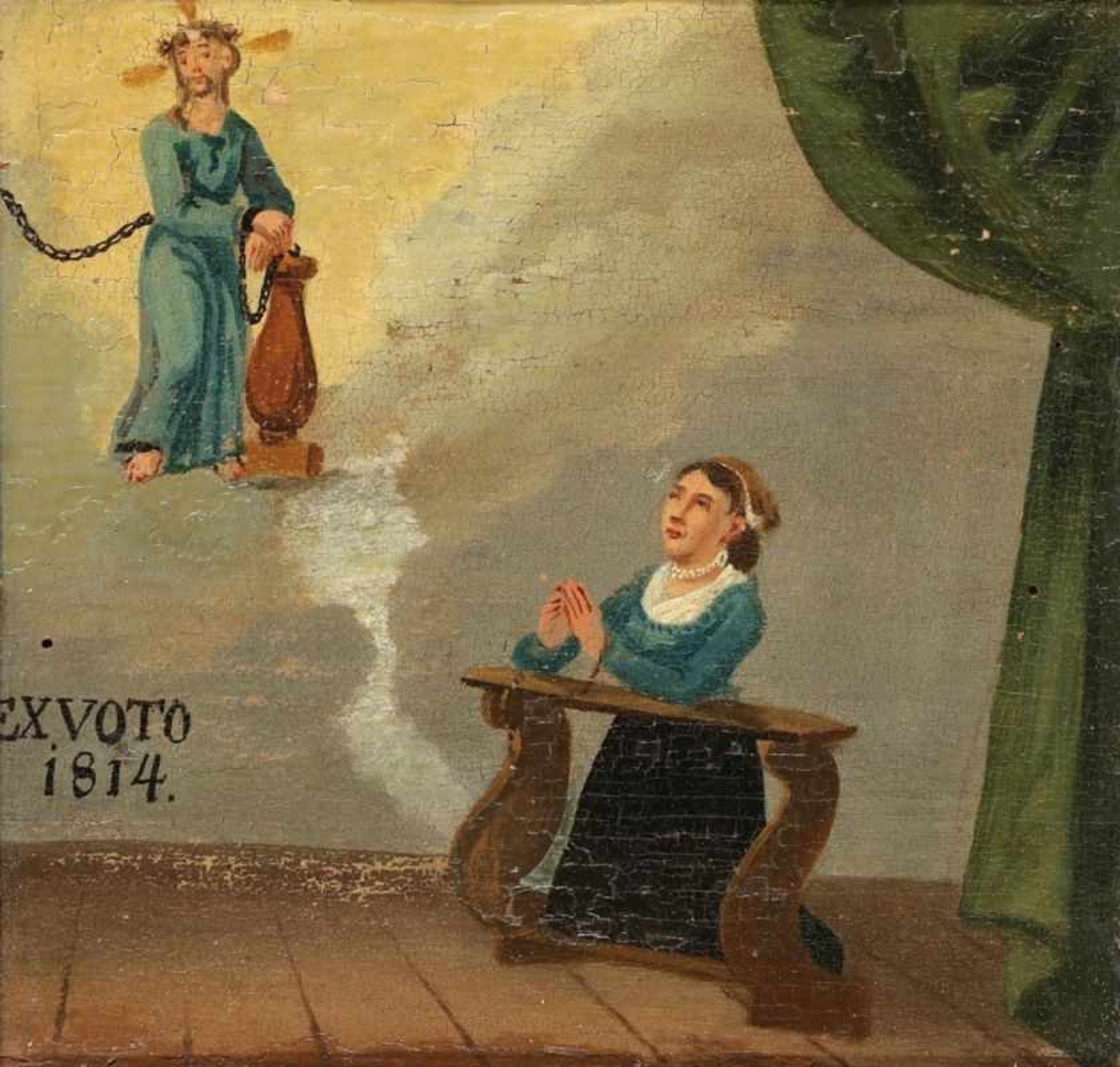 Künstler des frühen 19. Jahrhunderts - 4 Votivmalereien - - Frau und Mann beten - Öl/ Holz. 16 x