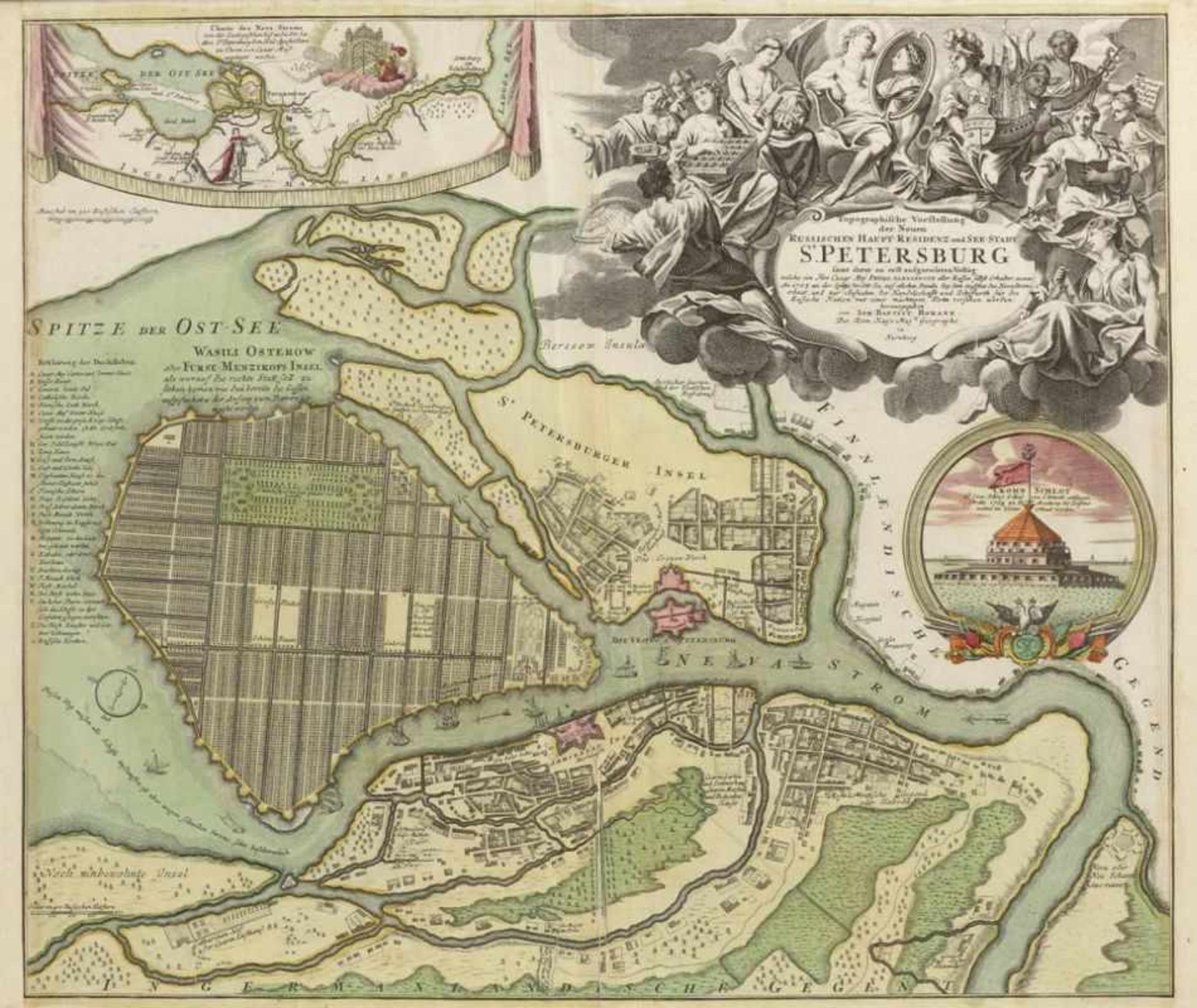 Johann Baptist Homann 1664 Kambach - 1724 Nürnberg - "St.Petersburg" - Kolor. Kupferstich.