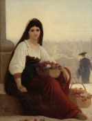 Paul Händler 1833 Altenweddingen - 1903 Bethel - Junge Frau verkauft Blumen in Rom - Öl/Lwd. 30,5