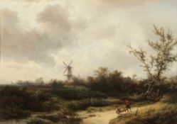 Pieter Lodeviik Kluyver 1816 Amsterdam - 1900 Amsterdam - Holländische Landschaft mit Windmühle
