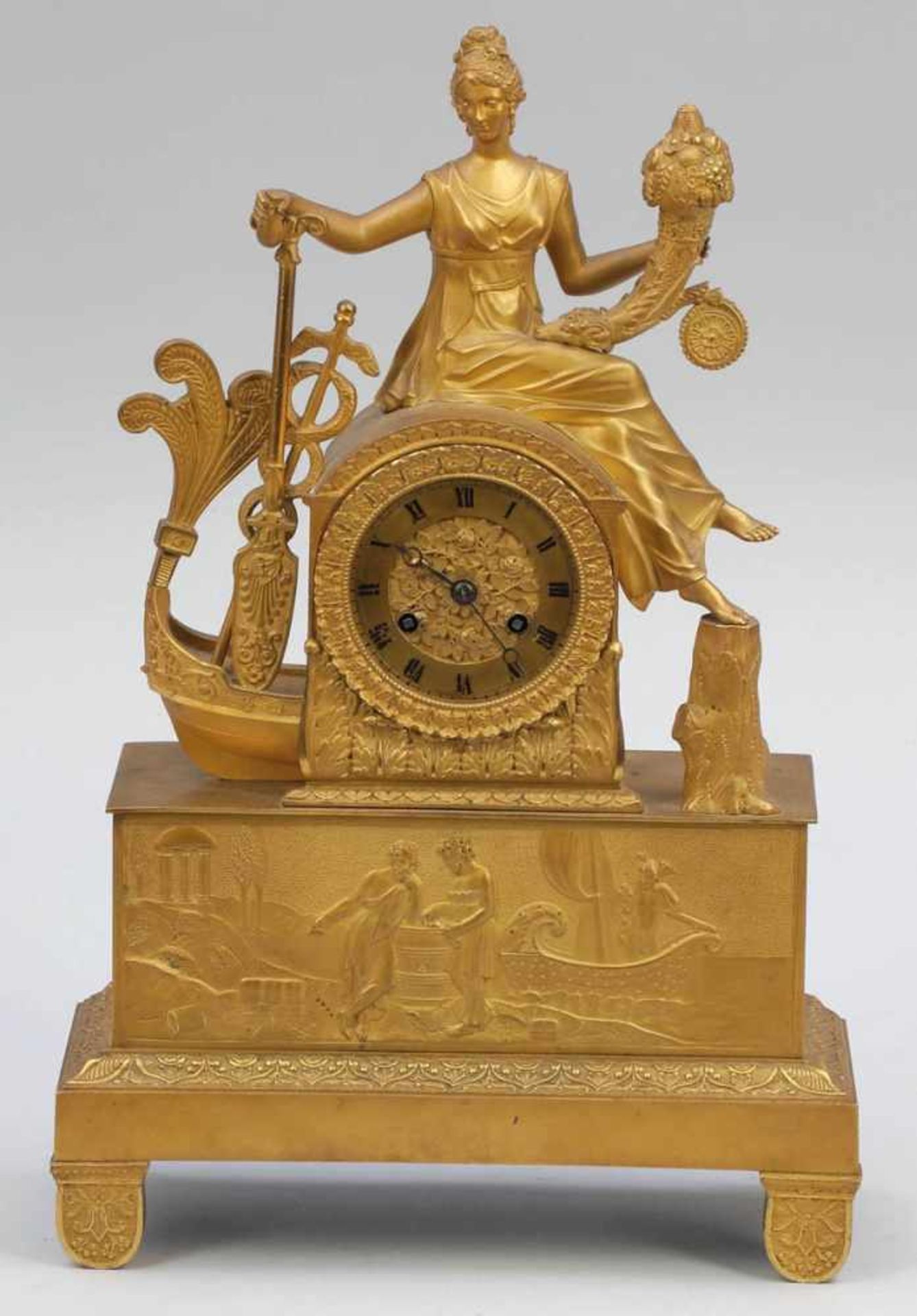 Empire-Pendule " Fortuna " Frankreich, um 1810. Bronze, vergoldet. 9 x 26 x 9 cm. Schlag auf Glocke.