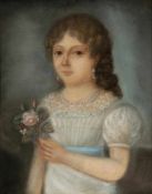 Künstler des frühen 19. Jahrhunderts - Junges Mädchen mit Blumen im Empirekleid - Pastell/Papier.
