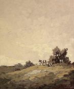 Hein Hoppmann 1901 - 1982 - Landschaft mit Kühen - Öl/Hartfaserplatte. 61 x 51 cm. sign. u. r.: Hein