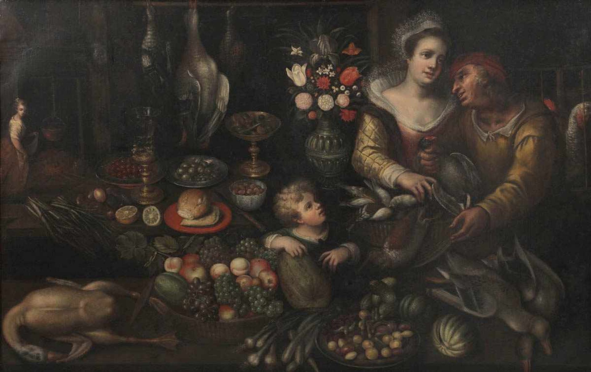 Niederländische Schule des frühen 17. Jahrhunderts - Kücheninterieur - Öl/Lwd. Doubl. 124,5 x 194