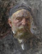 Viggo Johansen 1851 Kopenhagen - 1935 Kopenhagen - Selbstbildnis mit Mütze - Öl/Lwd. auf Karton.