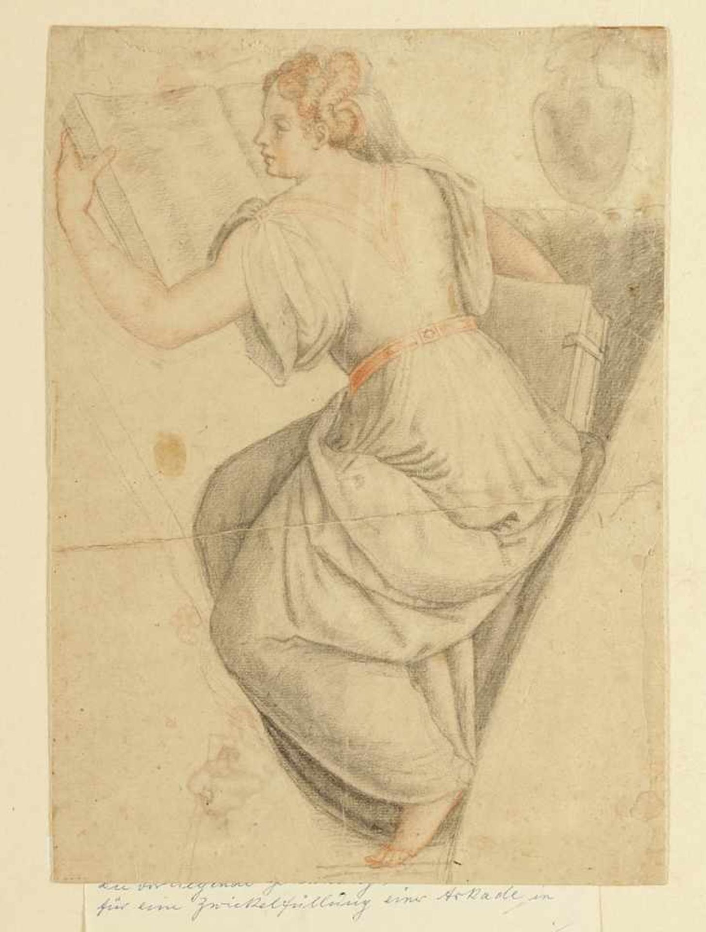 Umkreis von Sebastiano del Piombo frühes 16. Jahrhundert - Sibylle beim lesen - Bleistift und