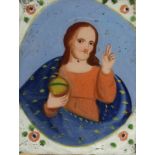 Hinterglasmalerei 19. Jahrhundert. - Jesus Christus mit segnender Geste - Gouache/Glas. 36 x 28,5