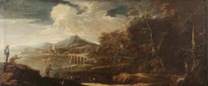 Salvator Rosa 1615 Arenella - 1673 Rom attr. - Dramatische Landschaft mit Fischern - Öl/Lwd. 74 x