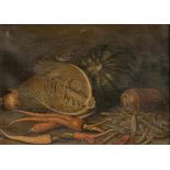 Künstler wohl des 18. Jahrhunderts - Paar Küchenstillleben mit Gemüse, Fleisch und Fisch - Öl/