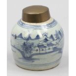 Ingwertopf China, 19. Jahrhundert. Porzellan. Blaue Unterglasurmalerei. Messingdeckel (nicht