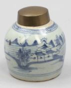 Ingwertopf China, 19. Jahrhundert. Porzellan. Blaue Unterglasurmalerei. Messingdeckel (nicht