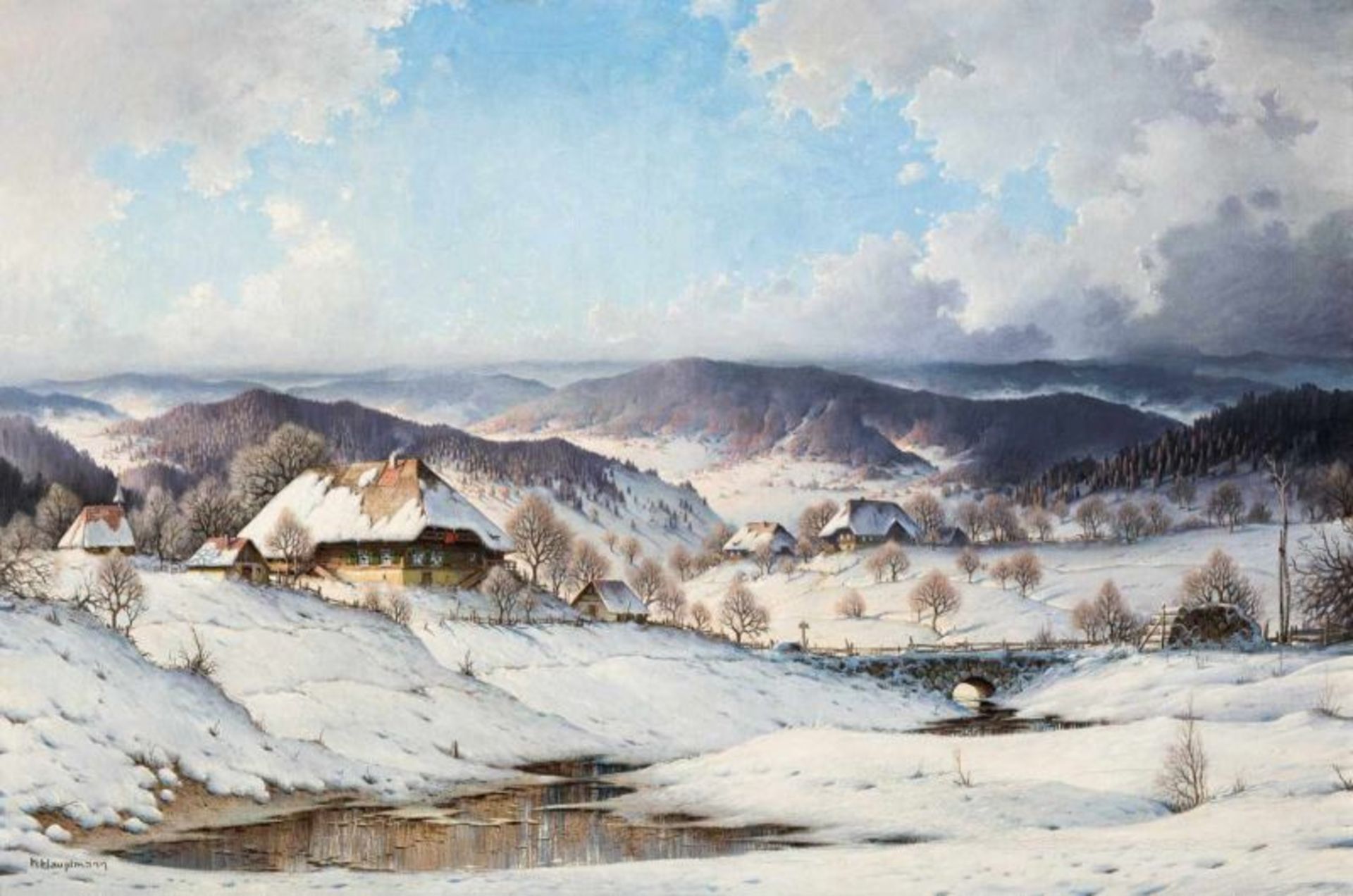 Hauptmann, Karl 1880 Freiburg i.Br. - 1947 Todtnau.«Wintertag in Ettersbach. Schwarzwald». Öl auf