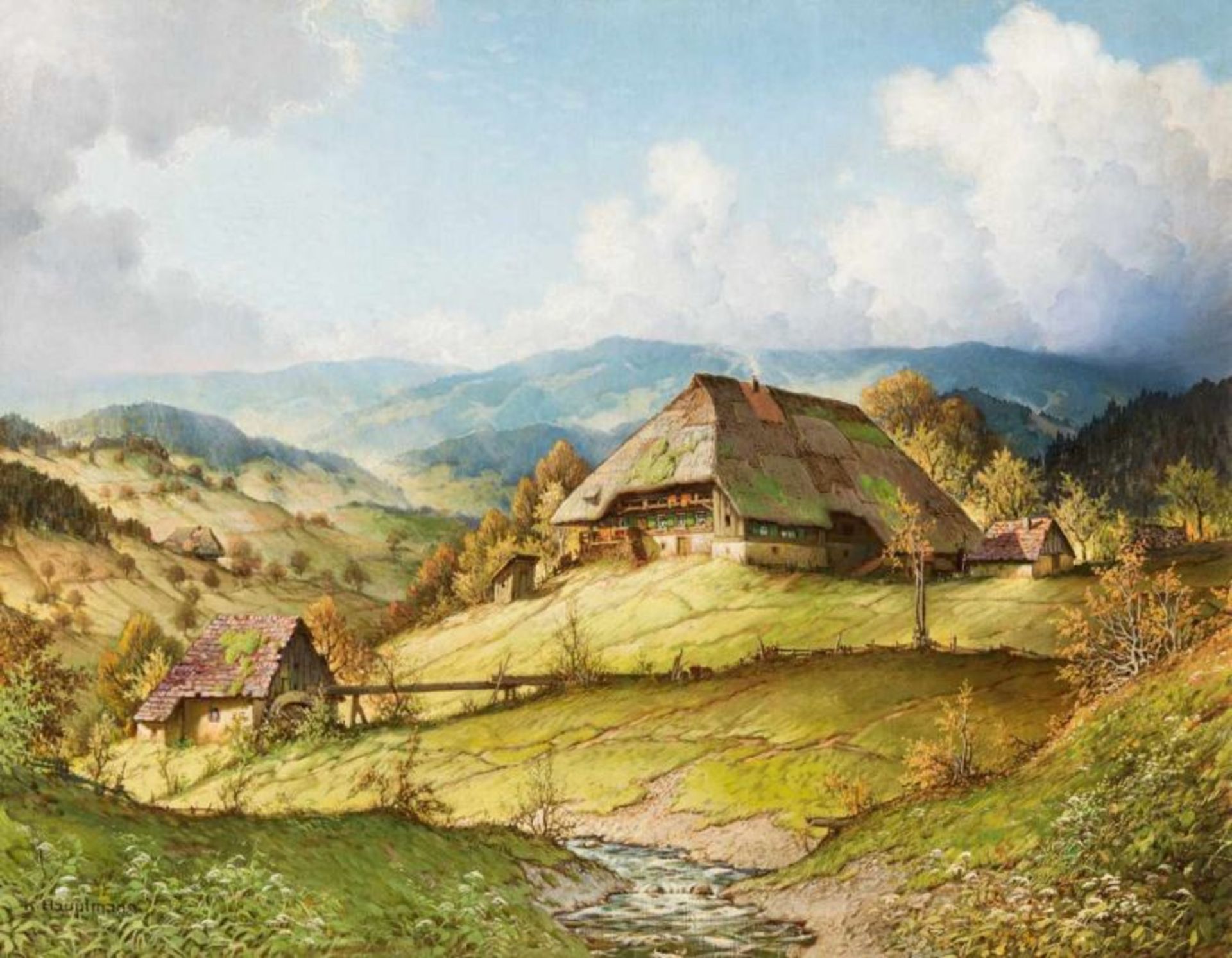 Hauptmann, Karl 1880 Freiburg i.Br. - 1947 Todtnau.Schwarzwaldhof in sommerlicher Landschaft mit