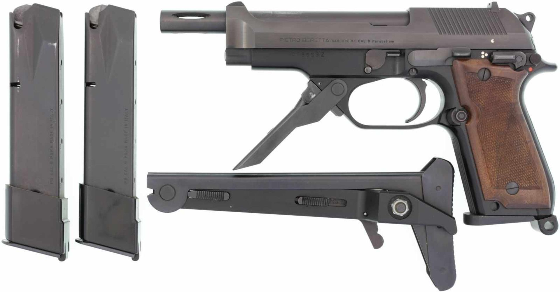 Kleinmaschinenpistole, Beretta 93R, Kal. 9mmP@ LL 156mm, TL 230mm, schwarz eloxiertes