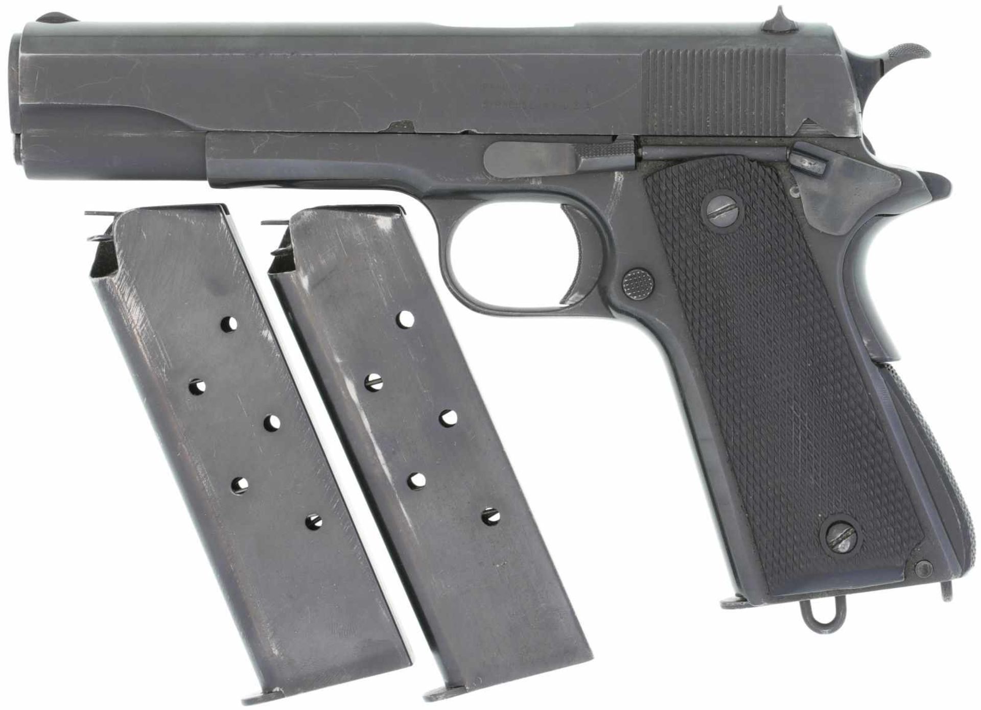 Pistole Colt 1911, Schlitten Remington, Kal. .45ACP@ Brünierte Ganzstahlwaffe mit SA-Abzug.