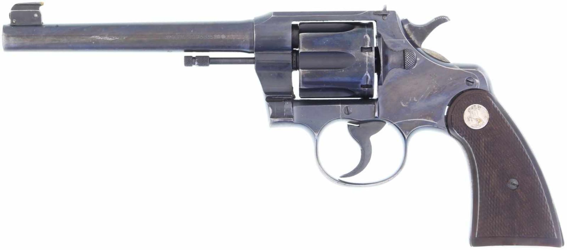 Revolver, Colt Officers 38, Kal. .38Spec.@ LL 6", Ganzstahlwaffe mit DA-Abzug, Brünierung