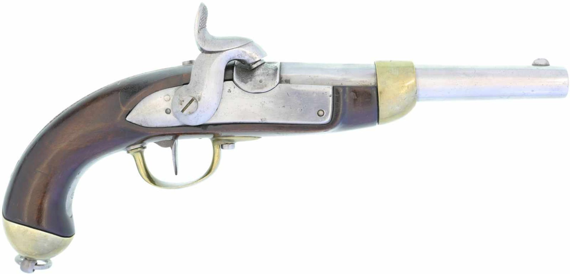 Perkussionspistole, Mod. 1842, Hersteller Beuret Frres, Liege. Kal. 17.6mm@ LL 180mm, TL 370mm.