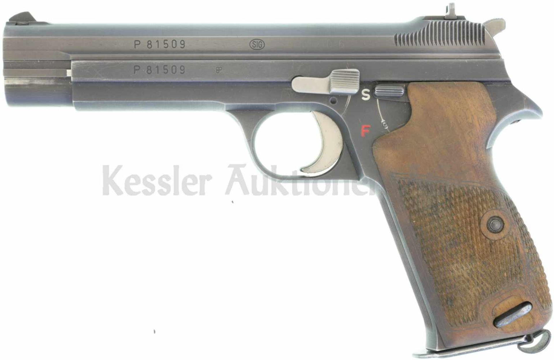 Pistole, SIG P210-6, Kal. 7.65mmP Brünierte Ganzstahlwaffe mit SA-Abzug, Trigger-Stop, Normalvisier.