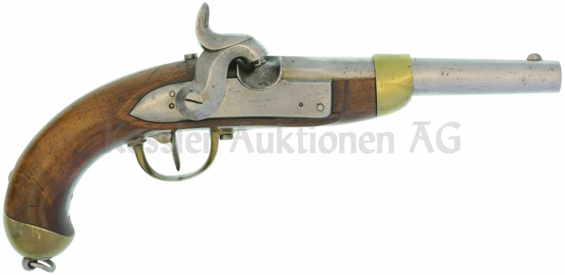 Perkussionspistole, Mod. 1842, Hersteller A. Francotte, Liege, Kal. 17.6mm LL 180mm, TL 370mm.