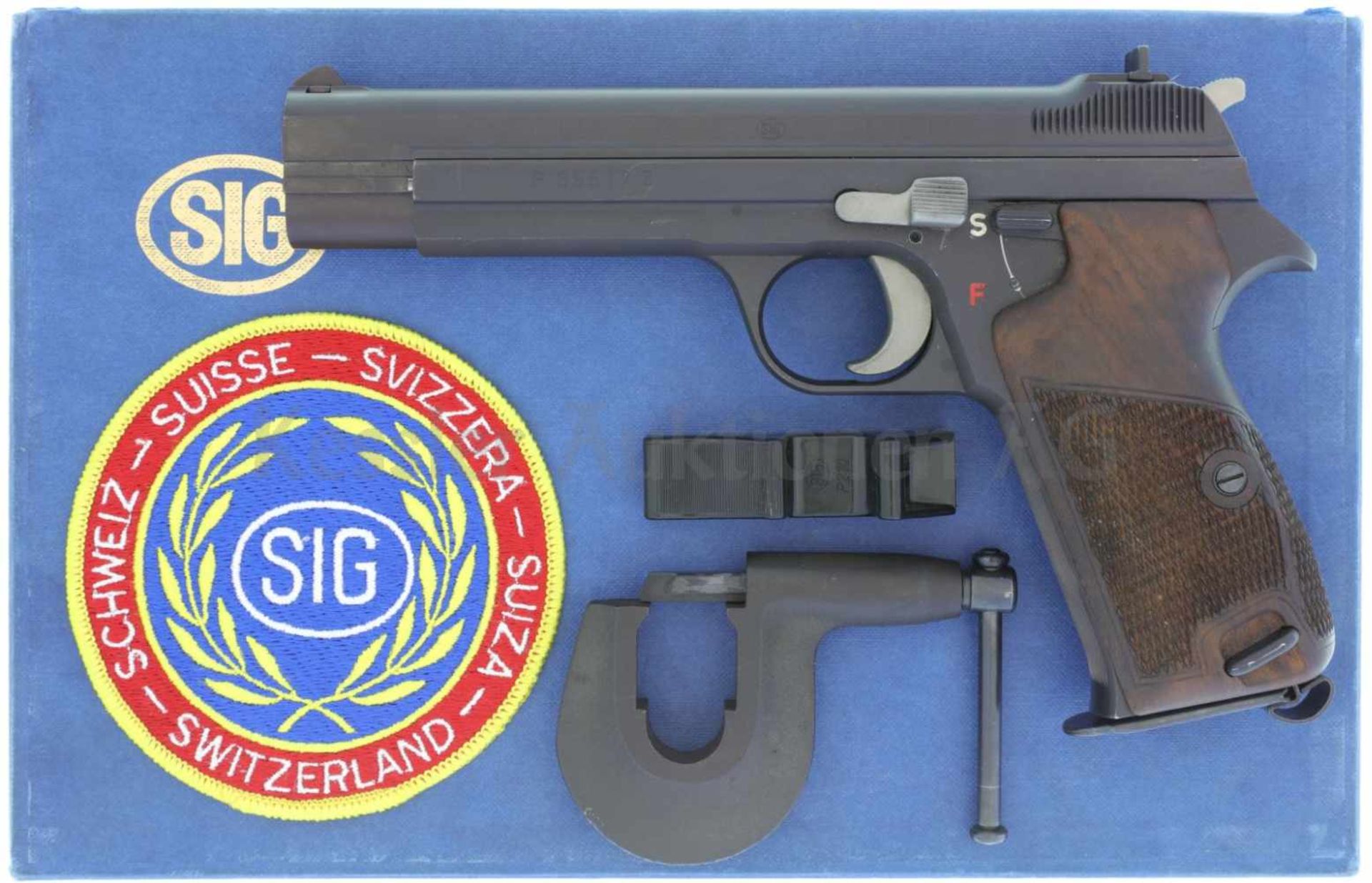 Pistole SIG P210-6, 9mmP Sandgestrahltes, brüniertes Stahlgriffstück, SA-Abzug mit Triggerstopp,