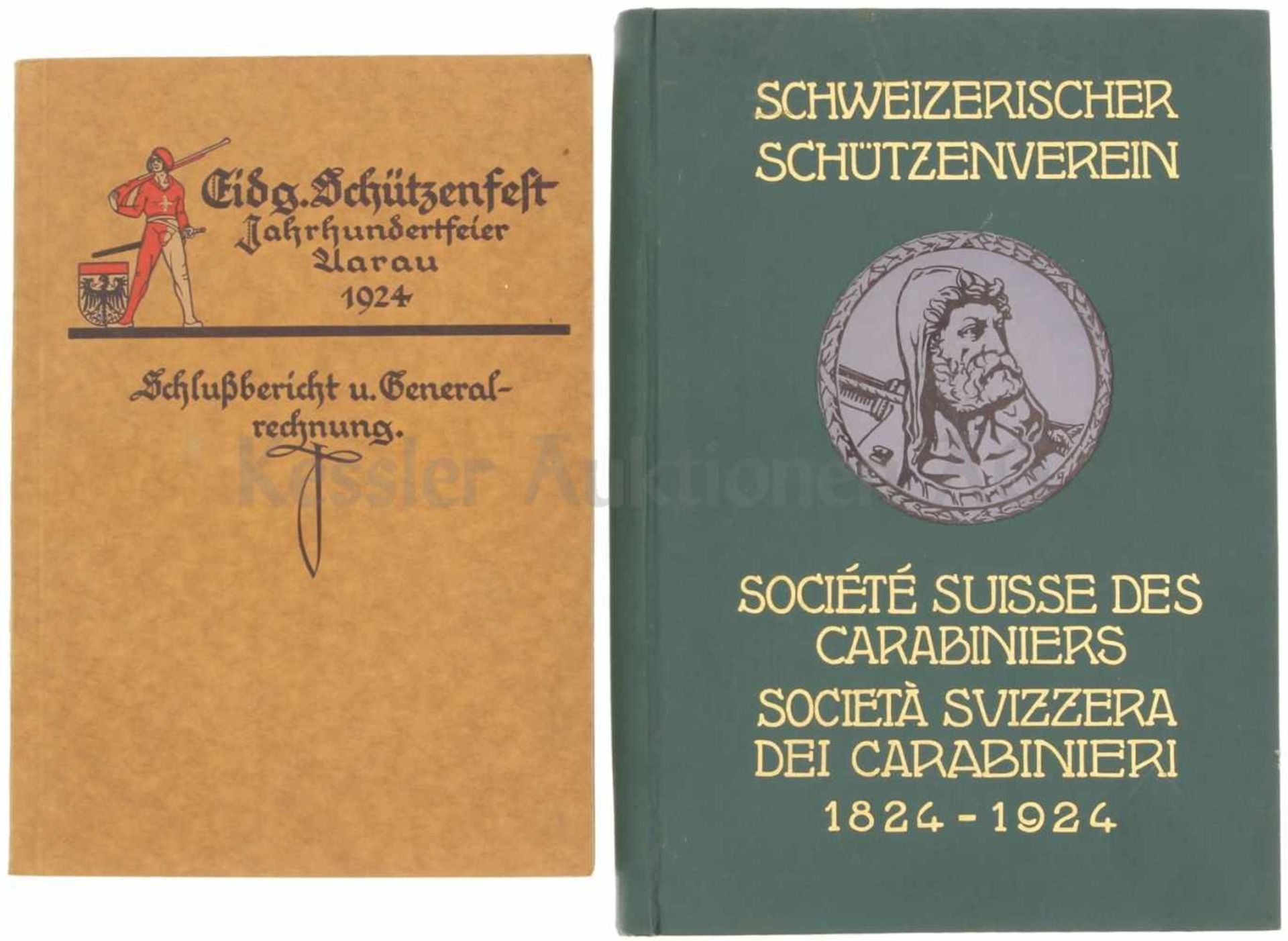 Konvolut von 2 Büchern Eidg. Schützenfest Kanton Aargau 1924 1. Gedenkschrift zum 100-jährigen