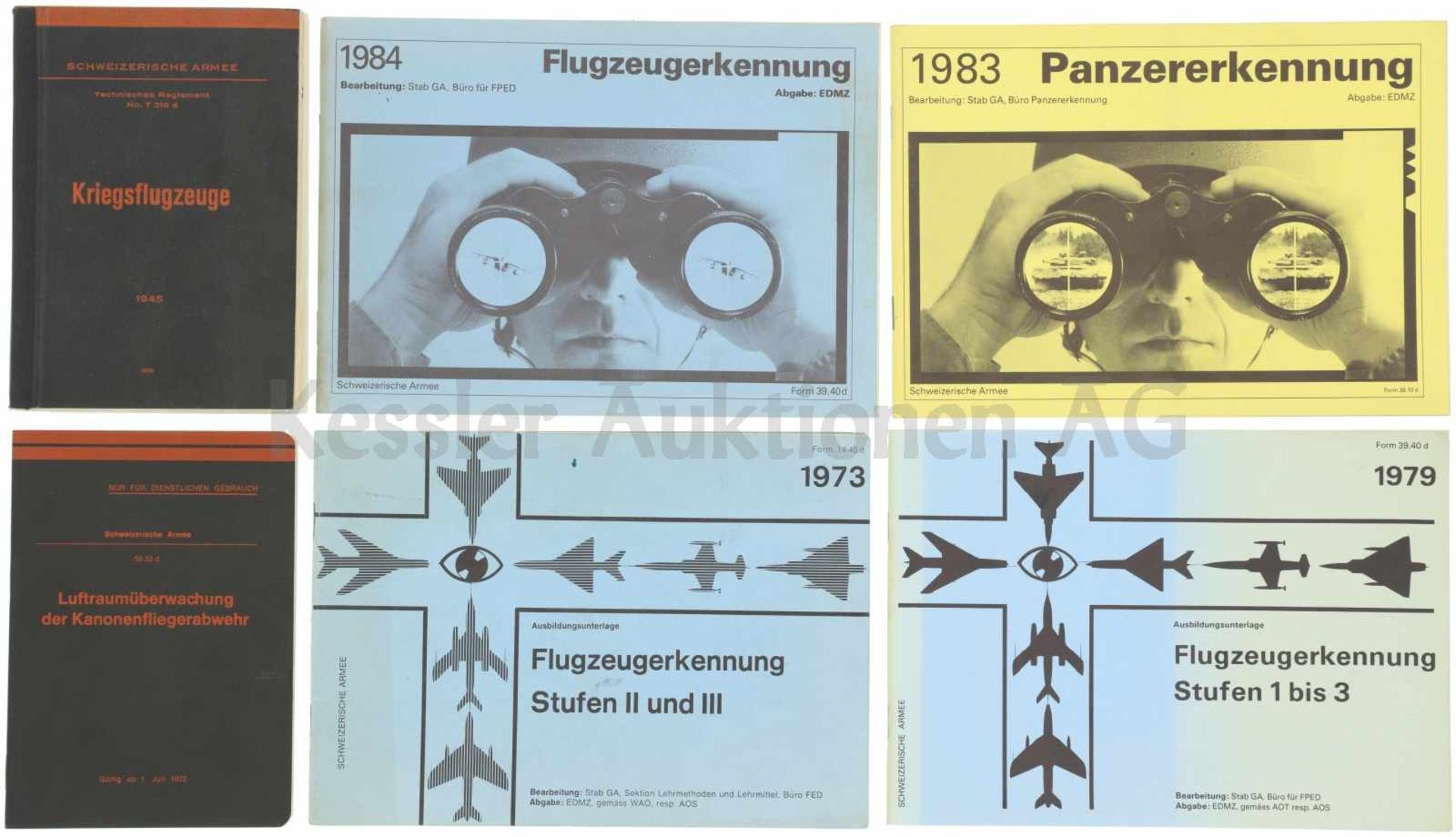 Konvolut von 6 eidg. Reglementen 1. Kriegsflugzeuge 2. Luftraumüberwachung der